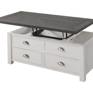 White And Grey Solid Wood Distressed Lift Top Coffee Table With Storage 48"