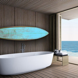 Distressed & Rustic Aqua Surfboard Wood Panel Wall Art