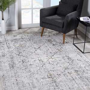 Gray & Ivory Abstract Distressed Modern Floor Mat Decorative Area Rug , 7 x 10 Feet