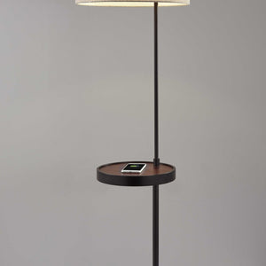 Matte Black Metal Decorative Floor Lamp With Wireless Charging Task Shelf