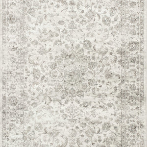 5' X 8' Silver Medallion Bordered Viscose Indoor Area Rug