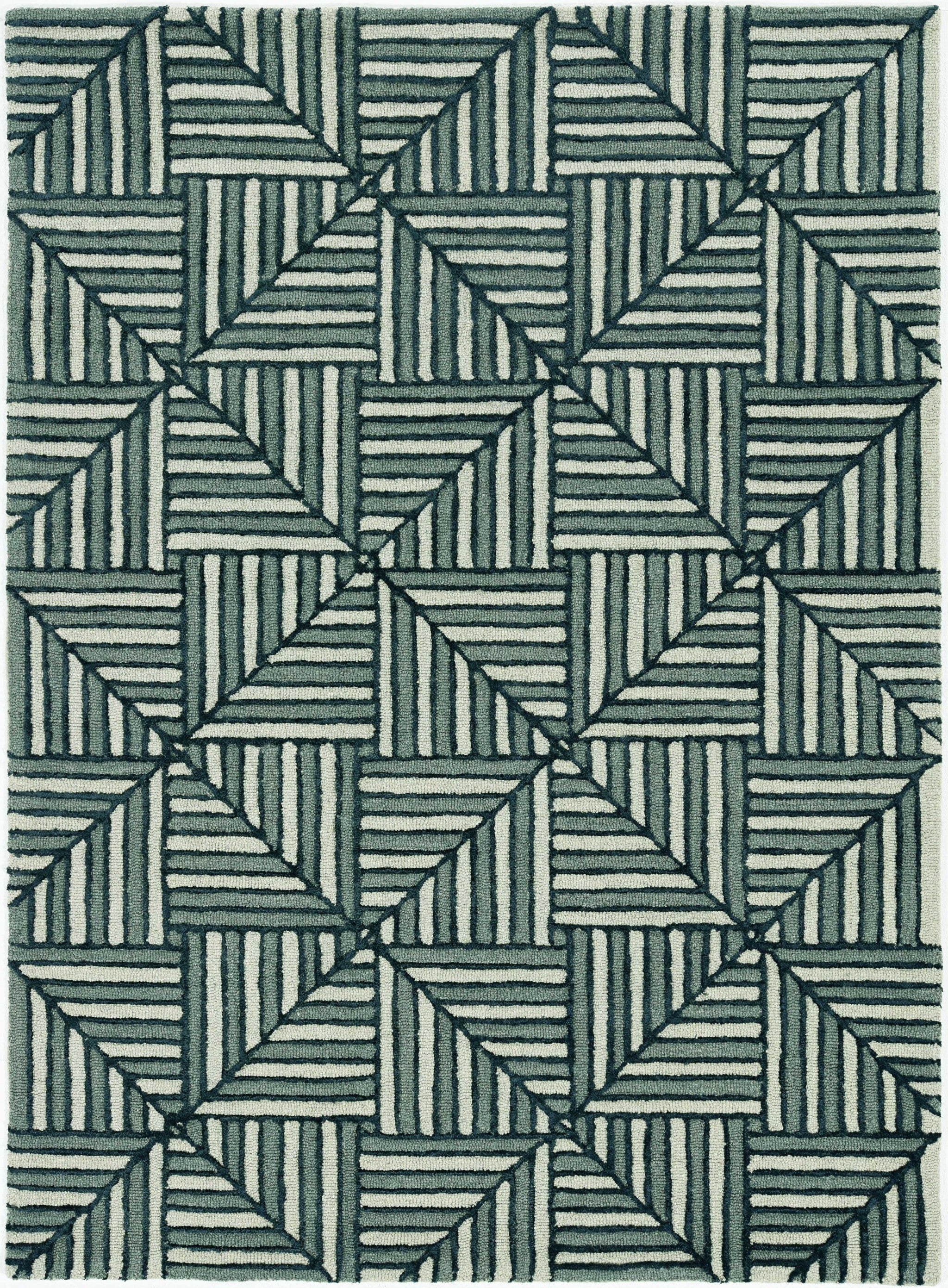 8' Navy Charcoal Hand Tufted Geometric Diamond Pattern Indoor Runner Rug