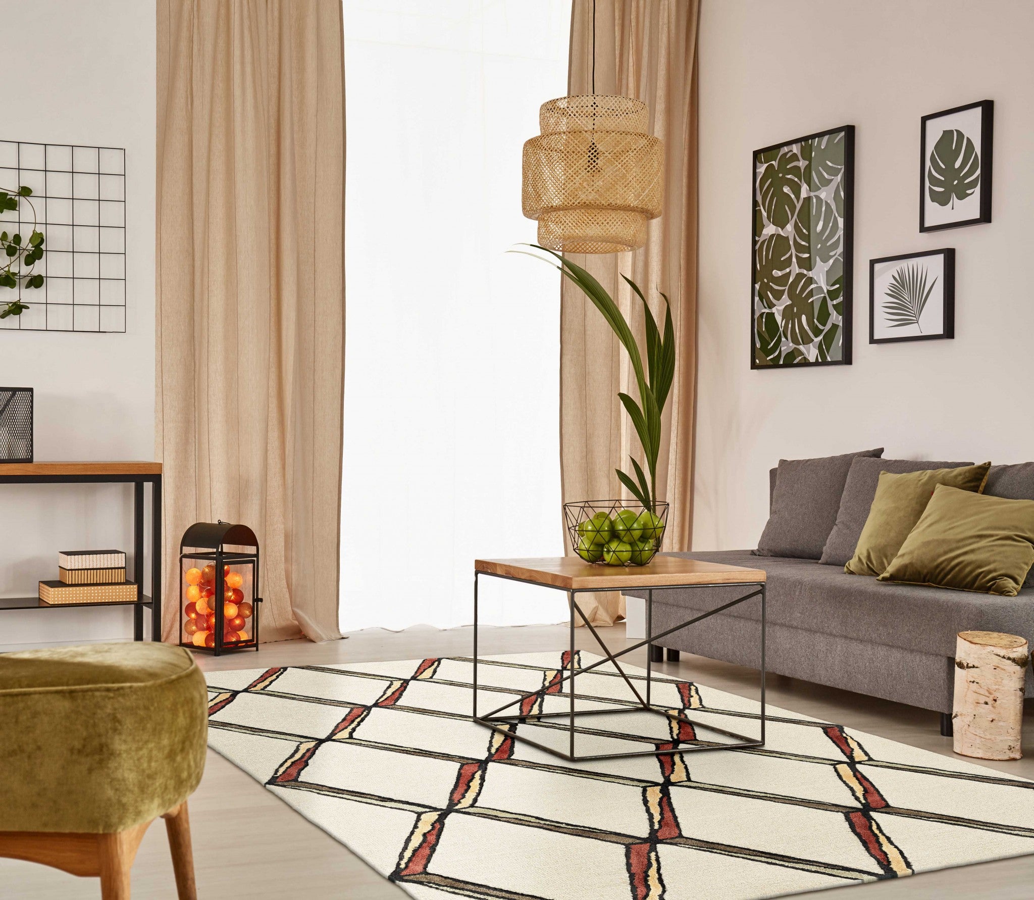 12'X15' Cream Gold Hand Tufted Diamond Pattern Indoor Area Rug