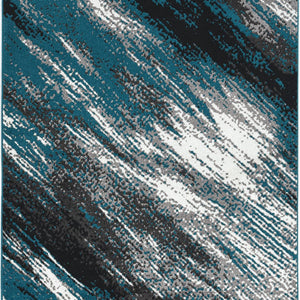 7' Grey Blue Machine Woven Abstract Brushstroke Indoor Runner Rug