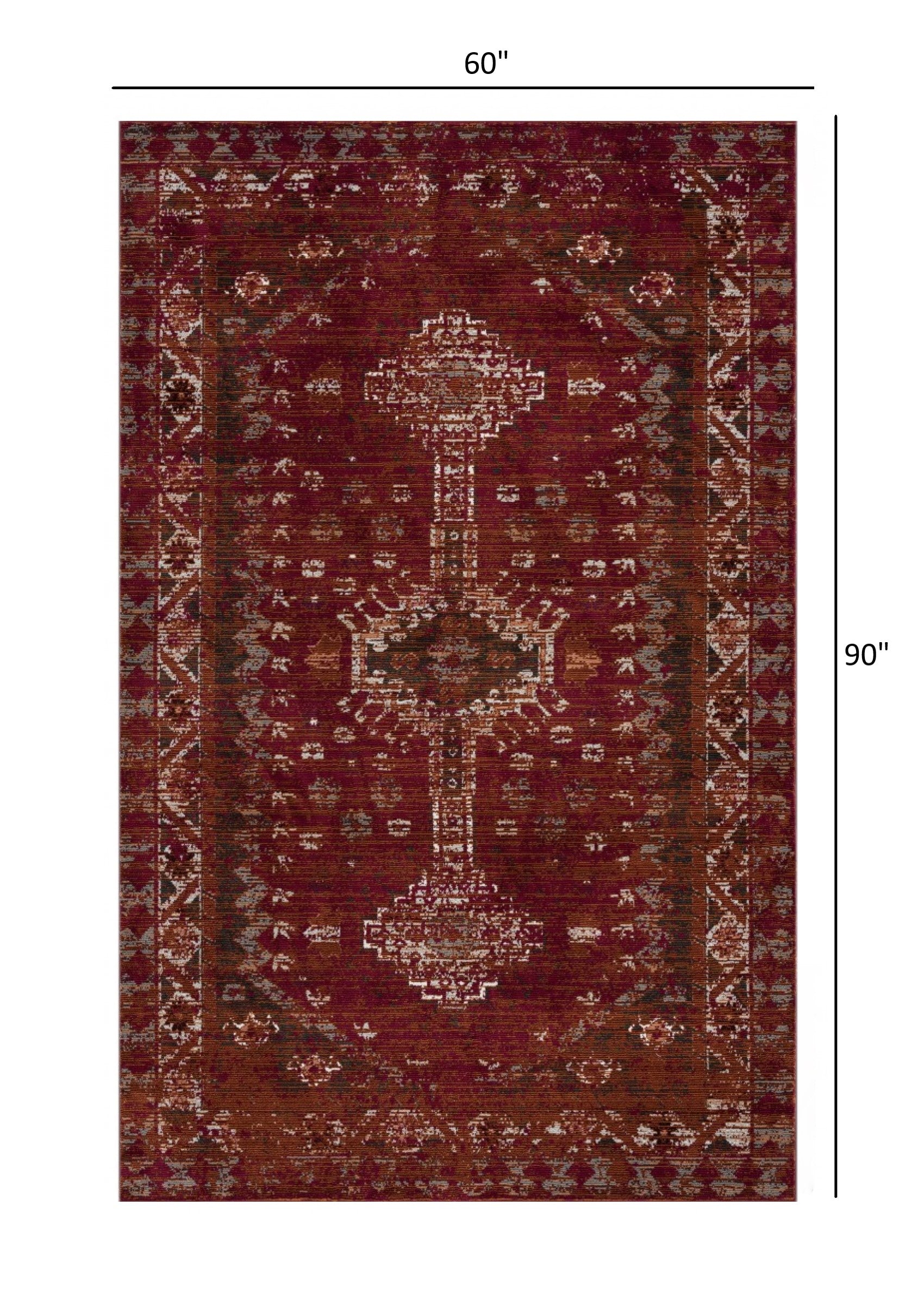 5’ x 8’ Deep Red Traditional Area Rug