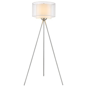 63" Chrome Tripod Floor Lamp With White Drum Shade