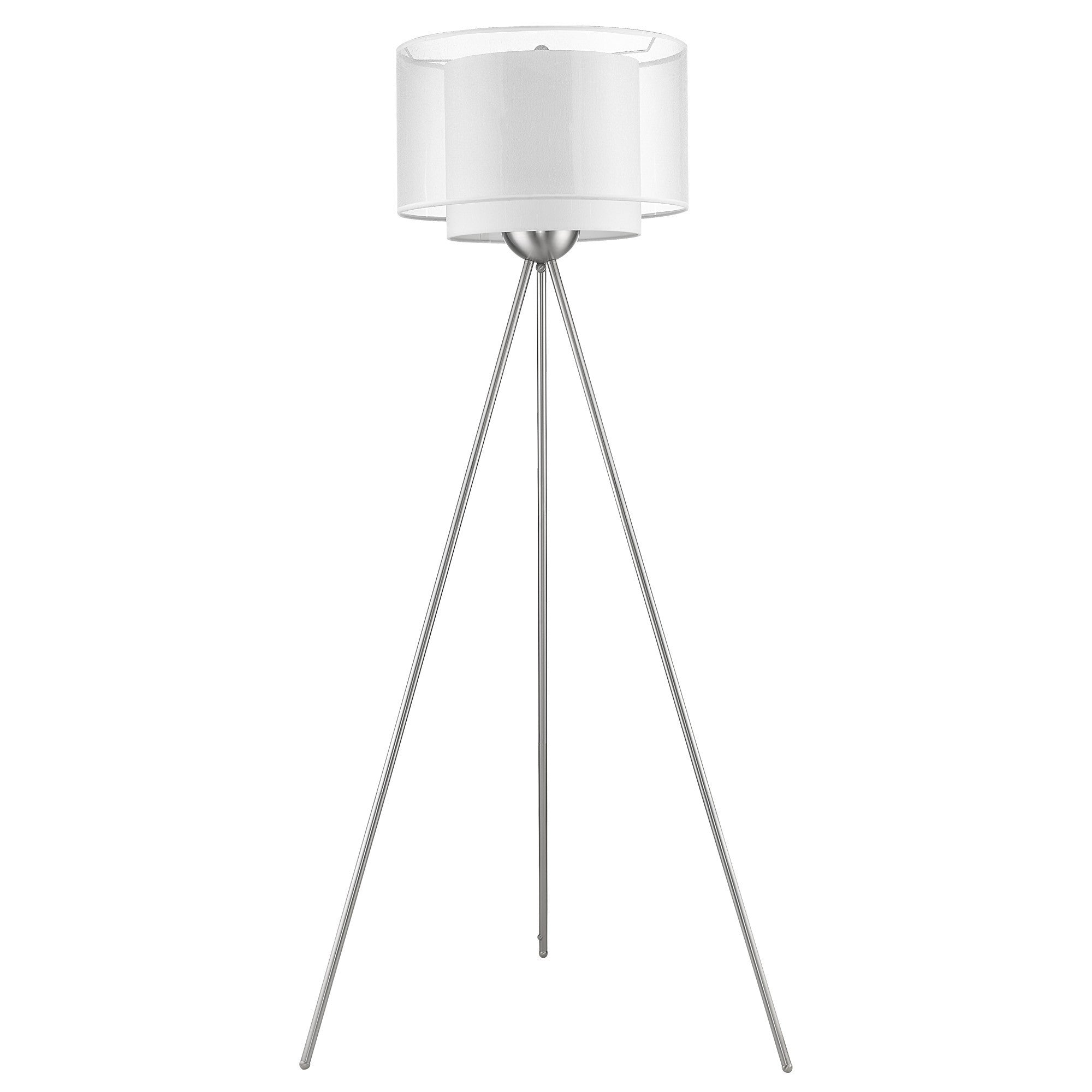 63" Chrome Tripod Floor Lamp With White Drum Shade