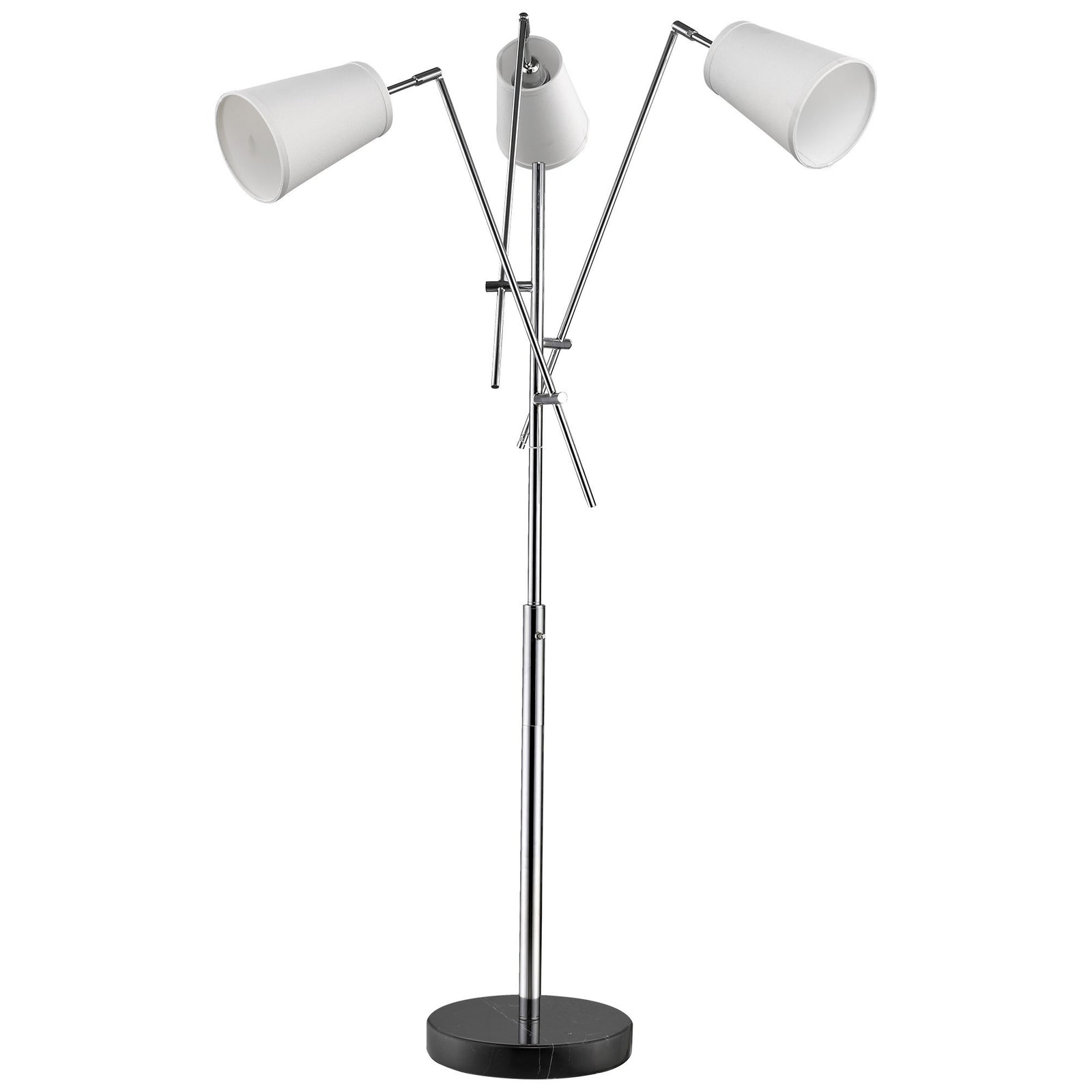76" Chrome Two Light Tree Floor Lamp With White Cone Shade