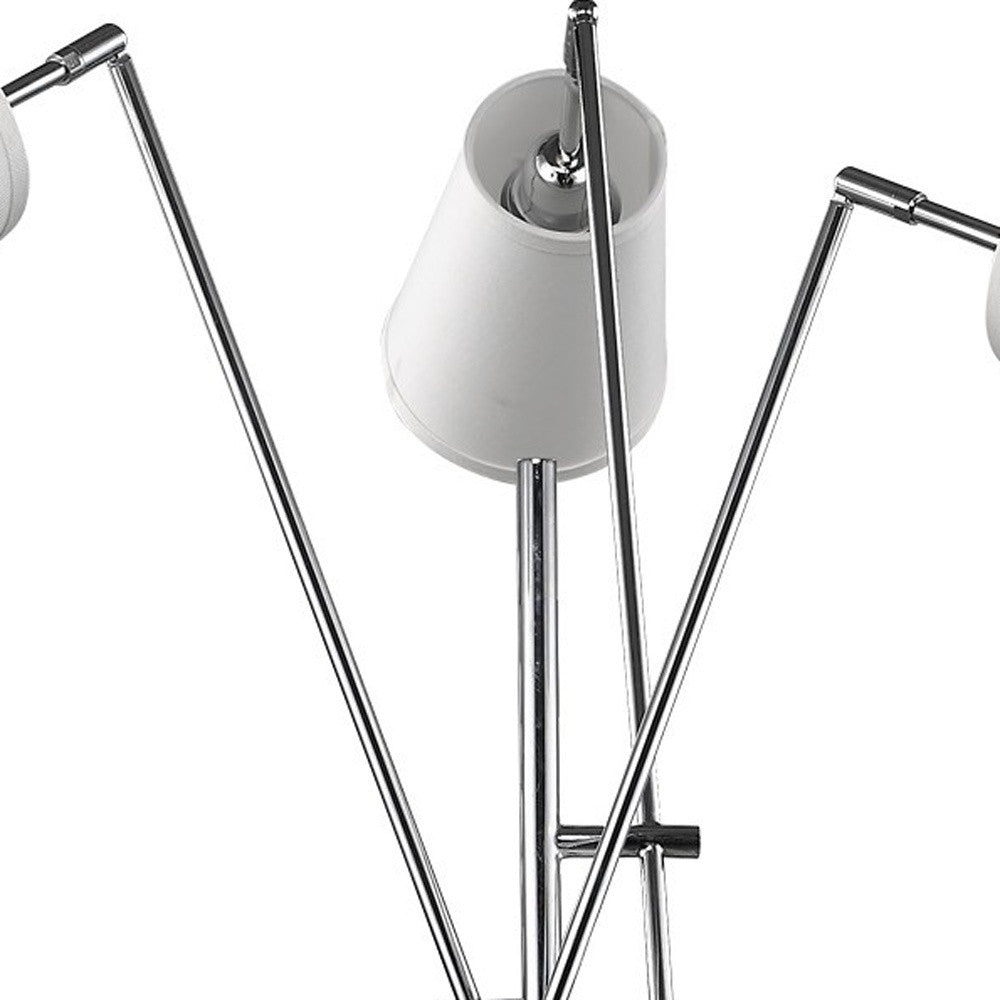 76" Chrome Two Light Tree Floor Lamp With White Cone Shade
