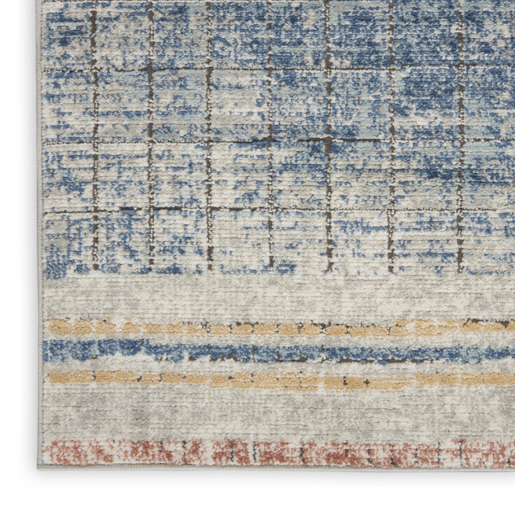 2' X 4' Blue Abstract Power Loom Distressed Non Skid Area Rug