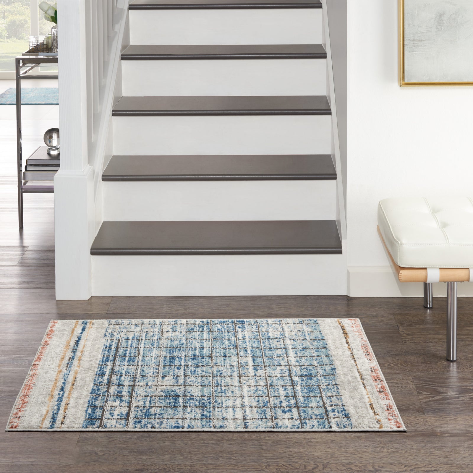 2' X 4' Blue Abstract Power Loom Distressed Non Skid Area Rug