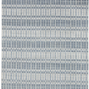 4' X 6' Blue Gray And Ivory Striped Hand Woven Area Rug