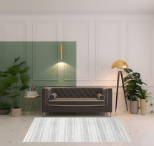 4' X 6' Blue Gray And Ivory Striped Hand Woven Area Rug