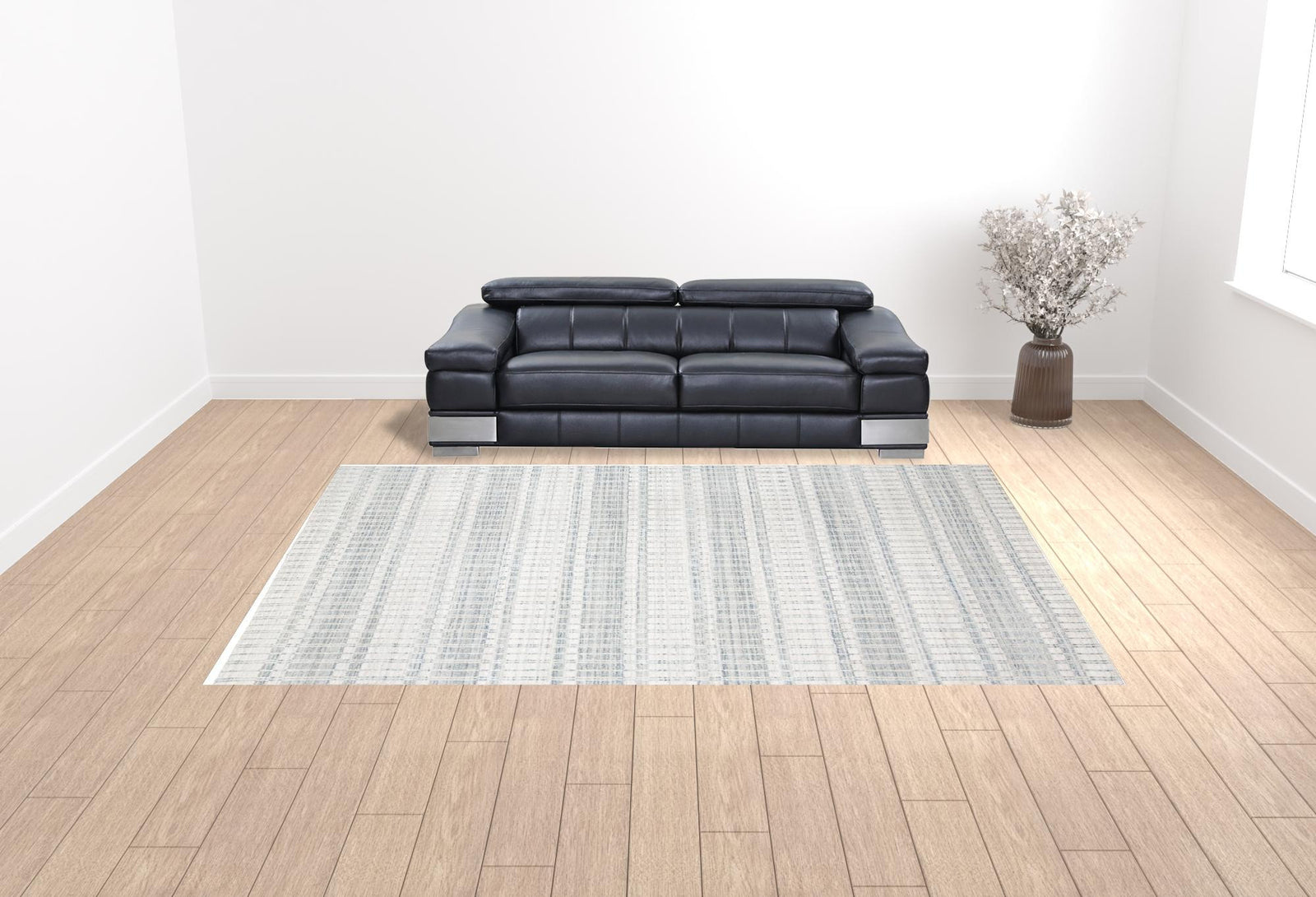 4' X 6' Blue Gray And Ivory Striped Hand Woven Area Rug