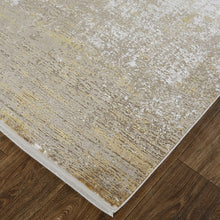 3' X 5' Taupe Ivory And Gold Abstract Power Loom Distressed Area Rug With Fringe