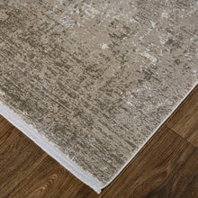 3' X 5' Taupe Ivory And Gold Abstract Power Loom Distressed Area Rug With Fringe