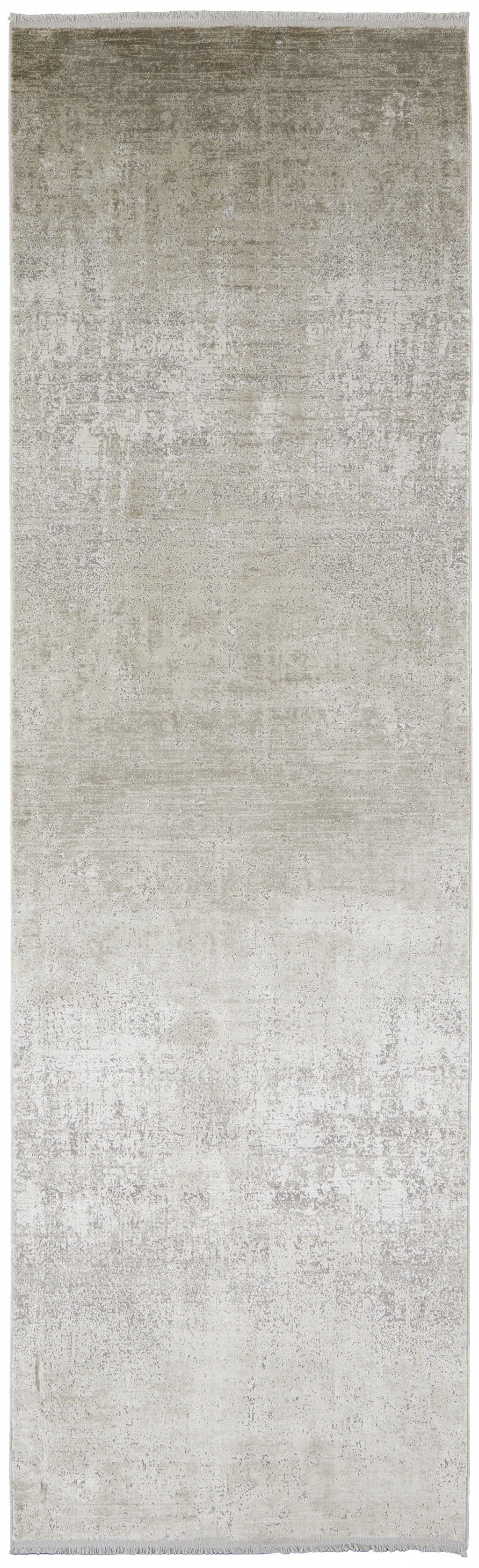 3' X 5' Taupe Ivory And Gold Abstract Power Loom Distressed Area Rug With Fringe