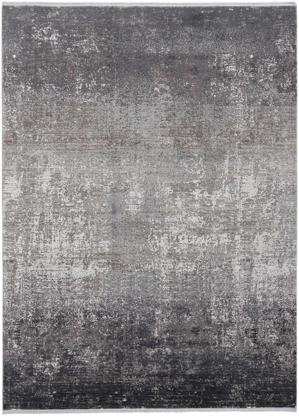 3' X 5' Taupe Ivory And Gold Abstract Power Loom Distressed Area Rug With Fringe