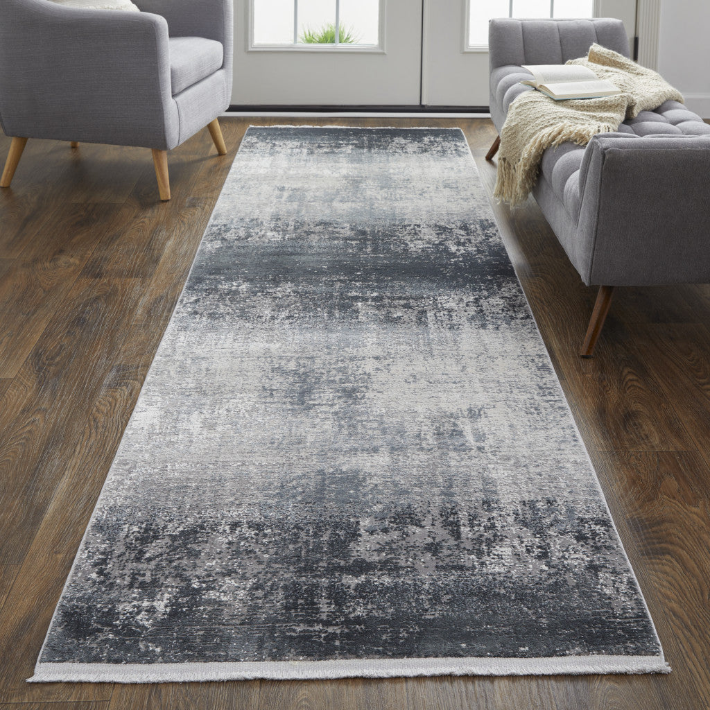 3' X 5' Taupe Ivory And Gold Abstract Power Loom Distressed Area Rug With Fringe