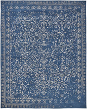 Blue And Silver Wool Floral Tufted Handmade Distressed Area Rug - 5' x 8'