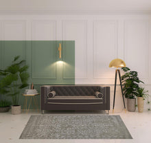 Blue And Silver Wool Floral Tufted Handmade Distressed Area Rug - 5' x 8'