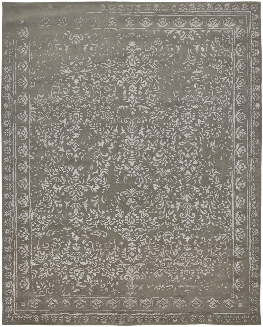Blue And Silver Wool Floral Tufted Handmade Distressed Area Rug - 5' x 8'