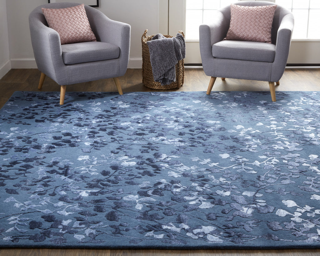 5' X 8' Blue Wool Floral Tufted Handmade Area Rug