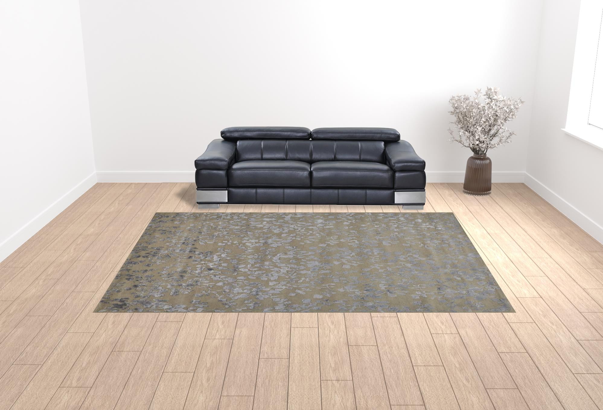 5' X 8' Blue Wool Floral Tufted Handmade Area Rug