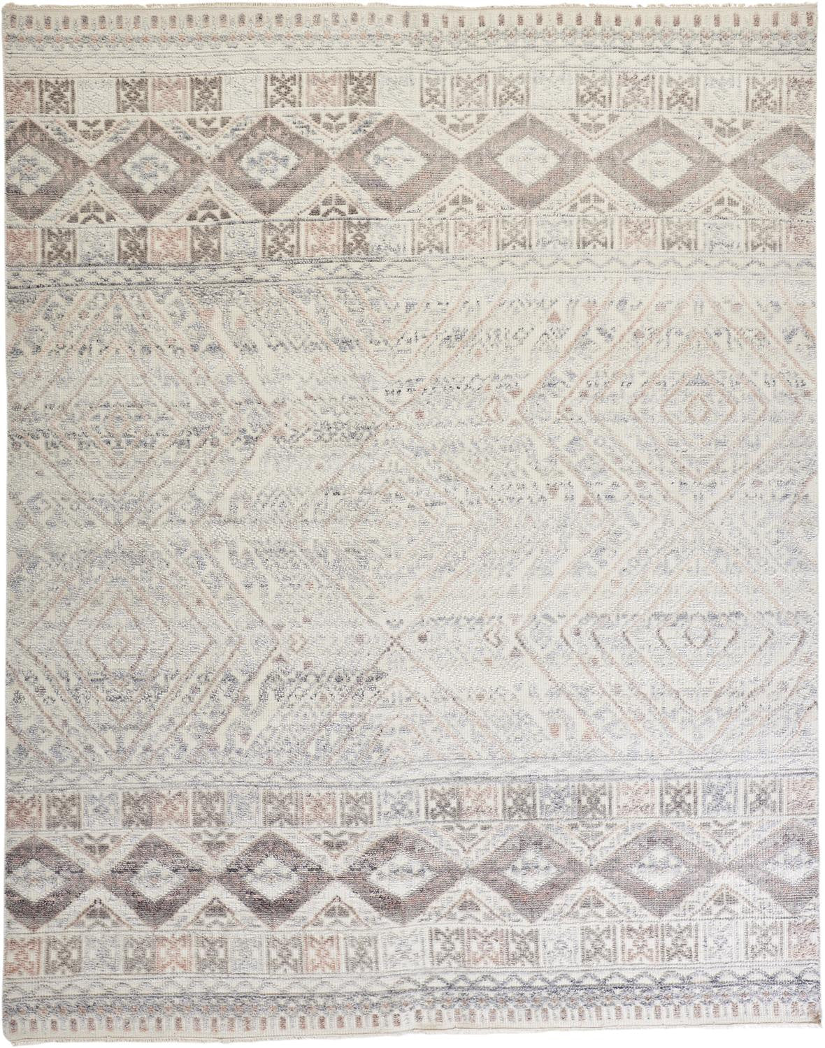4' X 6' Gray Ivory And Pink Geometric Hand Knotted Area Rug