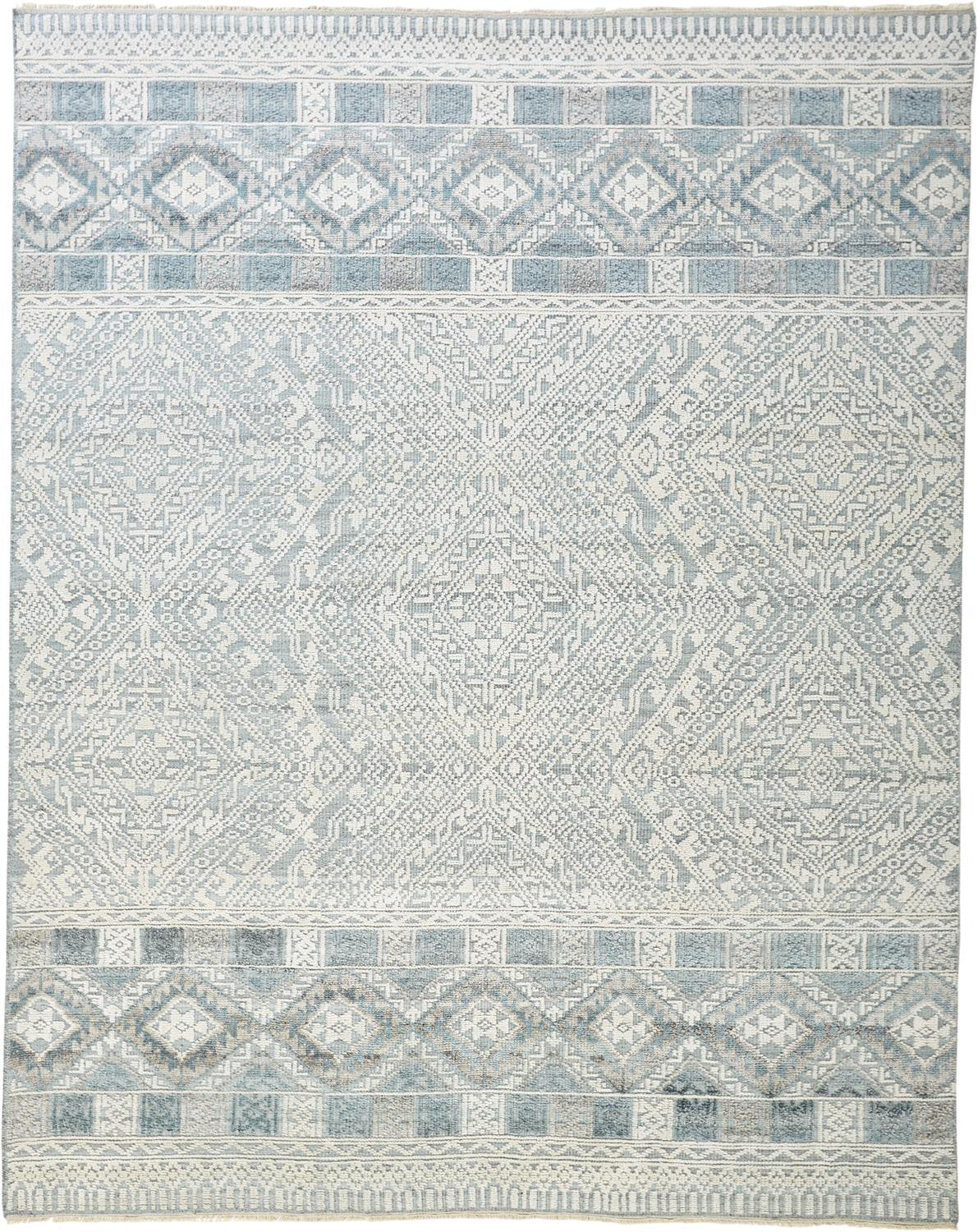 4' X 6' Gray Ivory And Pink Geometric Hand Knotted Area Rug