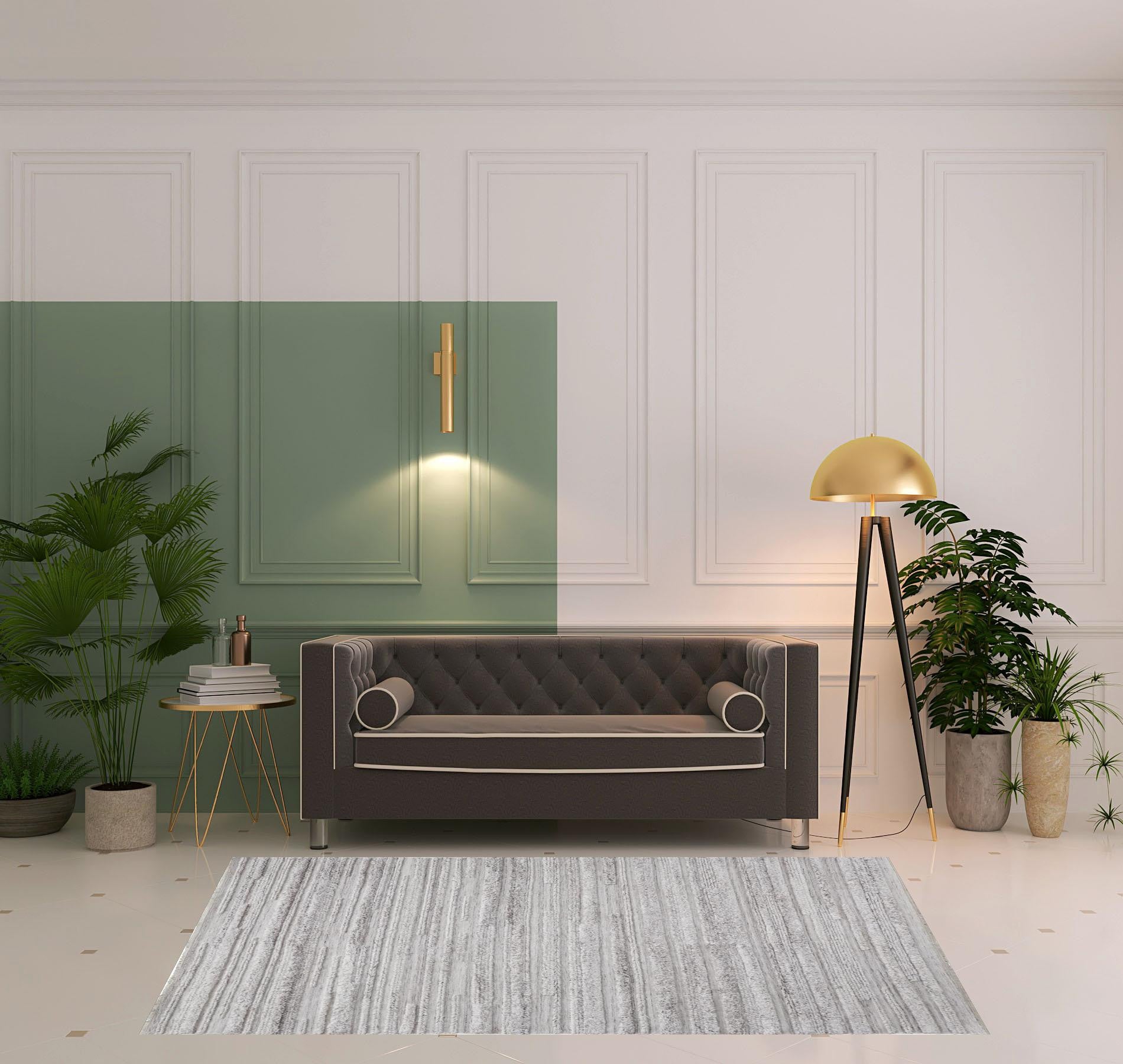 4' X 6' Ivory And Taupe Striped Hand Woven Stain Resistant Area Rug