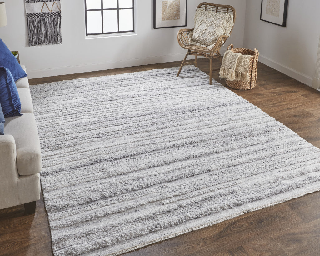 4' X 6' Ivory And Taupe Striped Hand Woven Stain Resistant Area Rug
