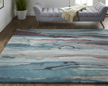 Red Pink And Blue Wool Abstract Tufted Handmade Stain Resistant Area Rug - 4' x 6'