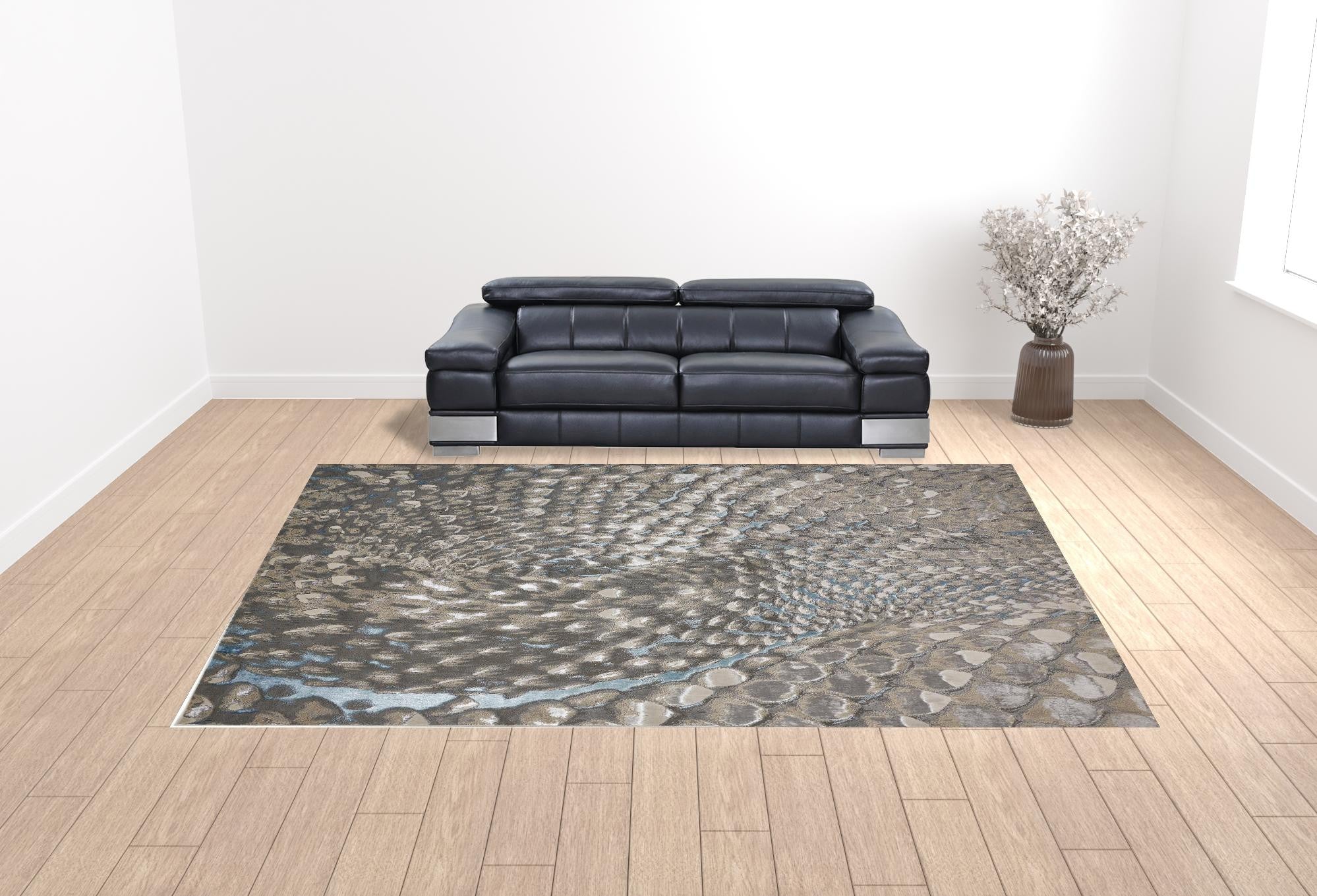 4' X 6' Blue Silver And Gray Geometric Area Rug