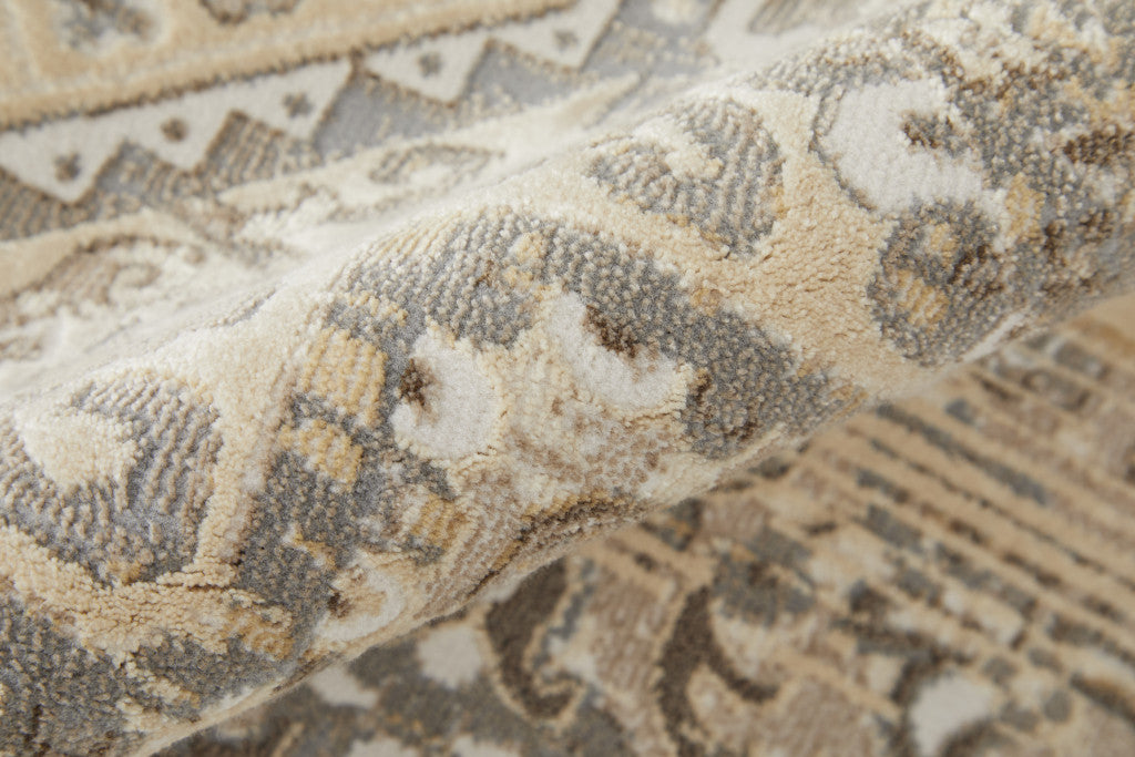 4' X 6' Brown Ivory And Tan Floral Power Loom Distressed Area Rug