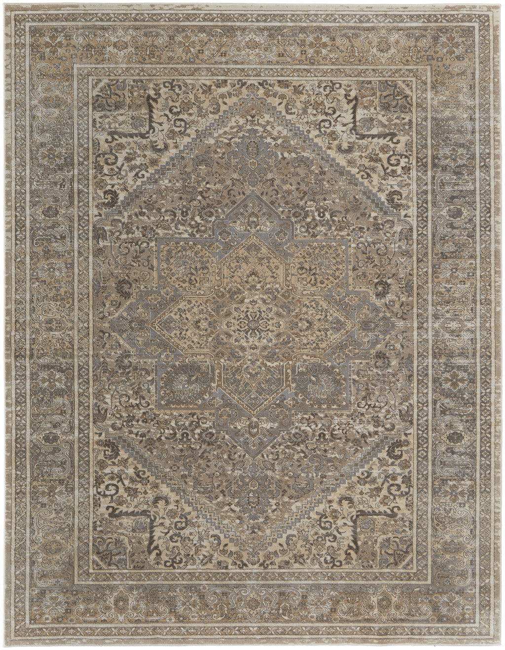 4' X 6' Brown Ivory And Tan Floral Power Loom Distressed Area Rug