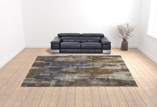 Blue Gray And Tan Abstract Power Loom Distressed Area Rug - 4' x 6'
