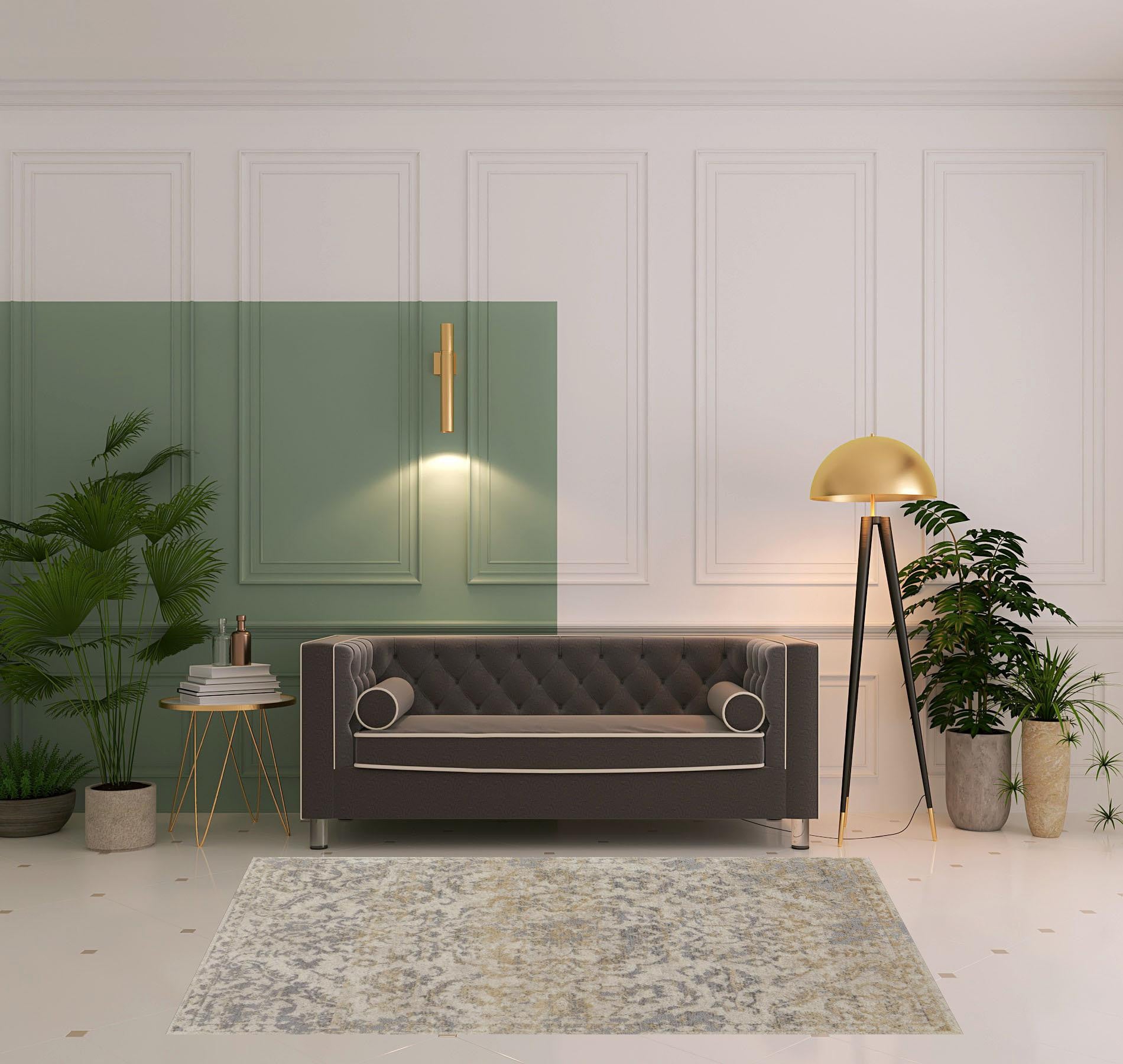 4' X 6' Blue Gray And Ivory Floral Power Loom Distressed Area Rug