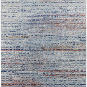 3' X 5' Blue Ivory And Orange Abstract Power Loom Stain Resistant Area Rug