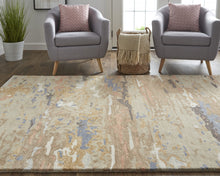 4' X 6' Tan And Blue Wool Abstract Tufted Handmade Stain Resistant Area Rug