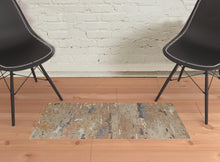 4' X 6' Tan And Blue Wool Abstract Tufted Handmade Stain Resistant Area Rug