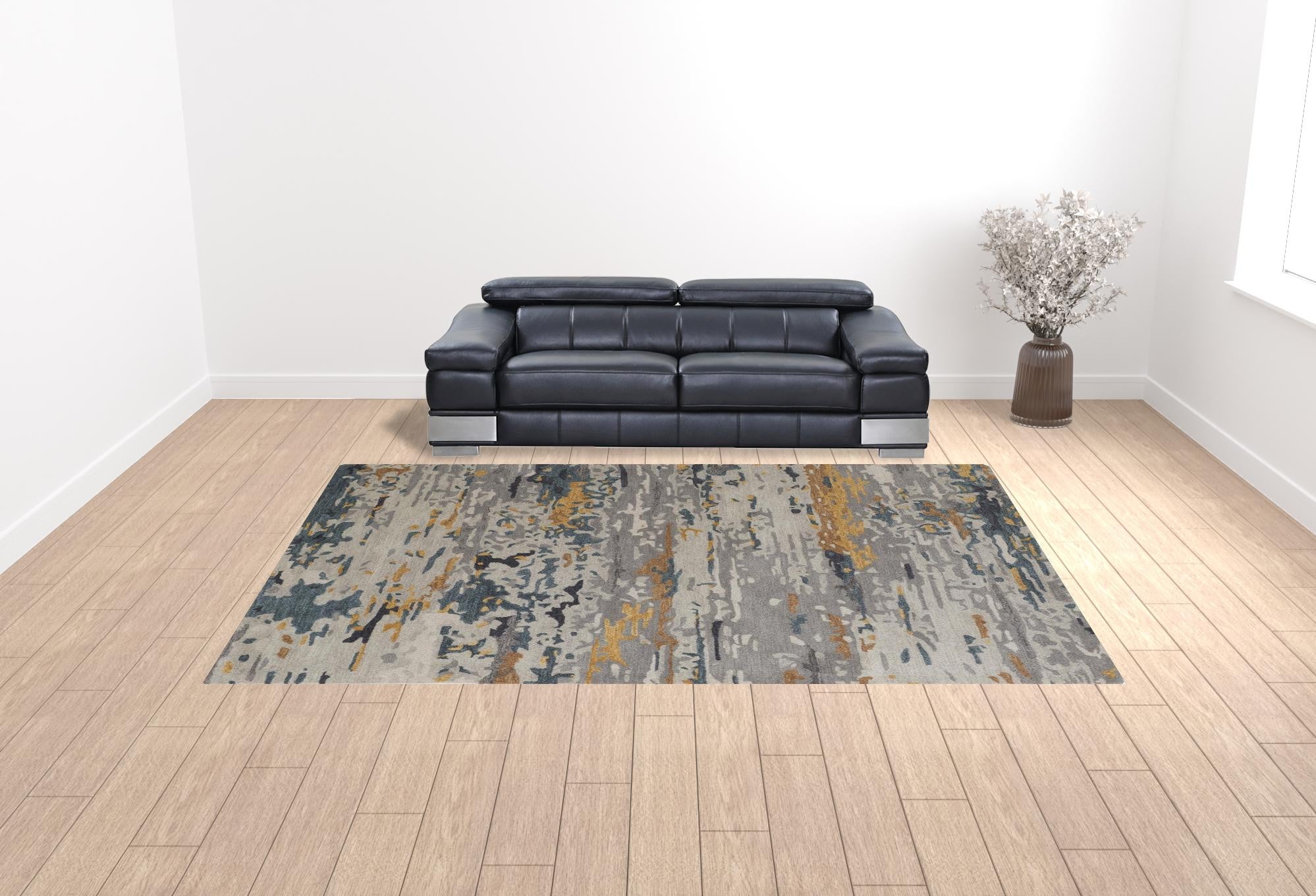 4' X 6' Tan And Blue Wool Abstract Tufted Handmade Stain Resistant Area Rug