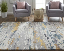 4' X 6' Tan And Blue Wool Abstract Tufted Handmade Stain Resistant Area Rug