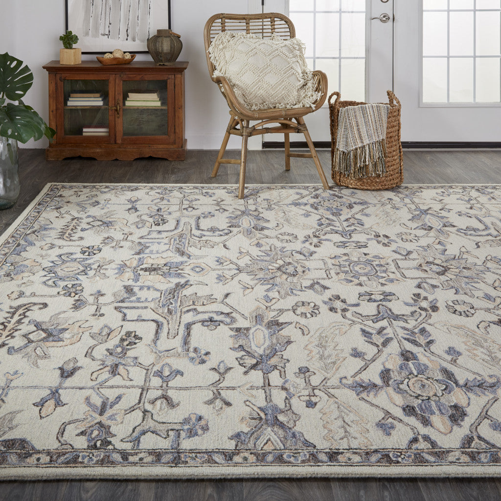 4' X 6' Gray And Gold Wool Floral Tufted Handmade Stain Resistant Area Rug