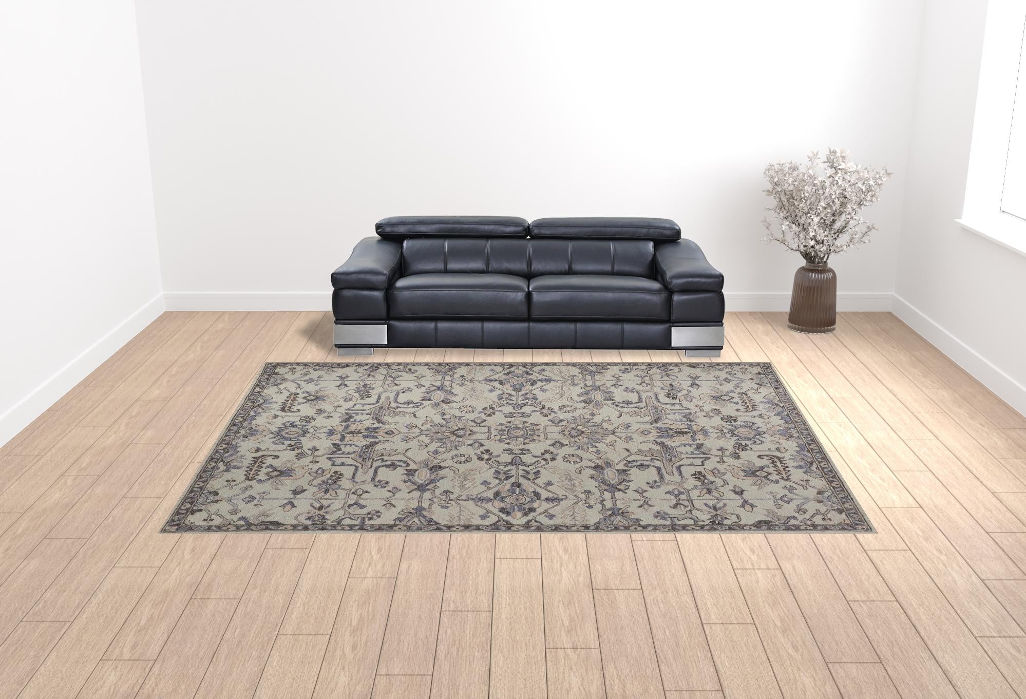 4' X 6' Gray And Gold Wool Floral Tufted Handmade Stain Resistant Area Rug