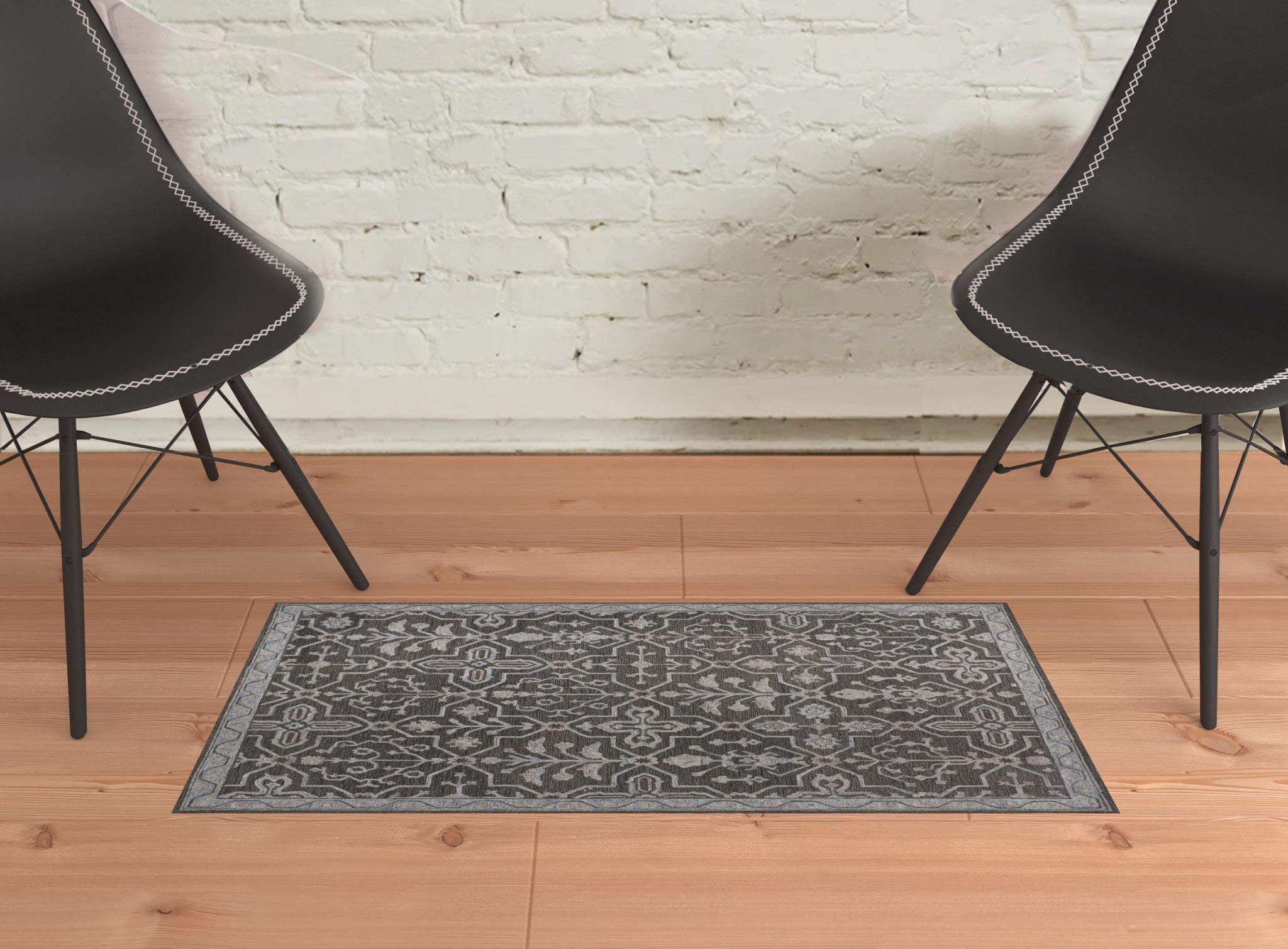 4' X 6' Blue And Gray Wool Floral Tufted Handmade Stain Resistant Area Rug