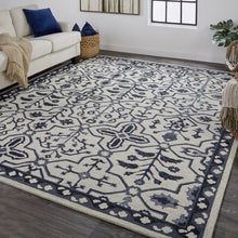 4' X 6' Blue And Gray Wool Floral Tufted Handmade Stain Resistant Area Rug