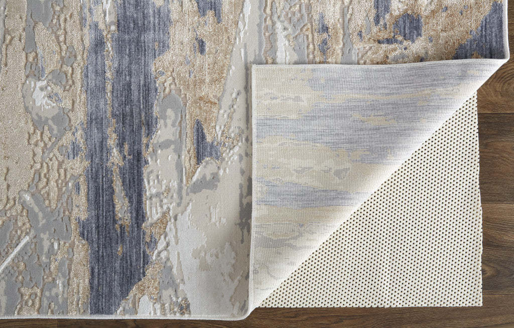 Tan Orange And Ivory Abstract Power Loom Distressed Area Rug - 4' x 6'