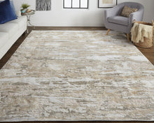Tan Orange And Ivory Abstract Power Loom Distressed Area Rug - 4' x 6'