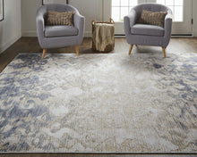 4' X 6' Tan Ivory And Blue Abstract Power Loom Distressed Area Rug